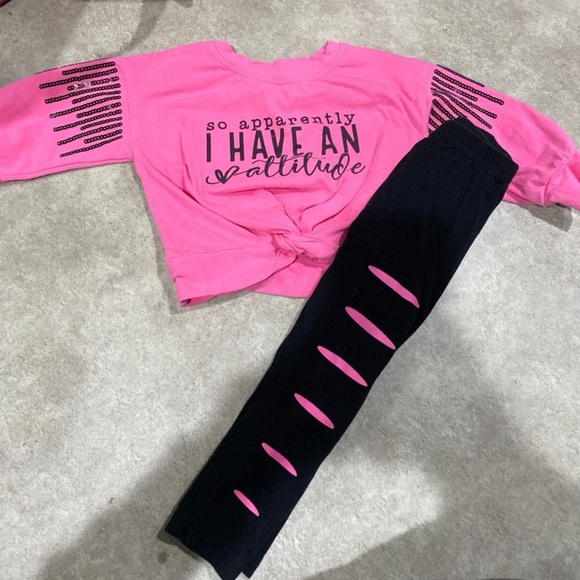 sparkle in pink Other - Toddler girls boutique sparkle in pink tie up top faux distressed leggings 2t